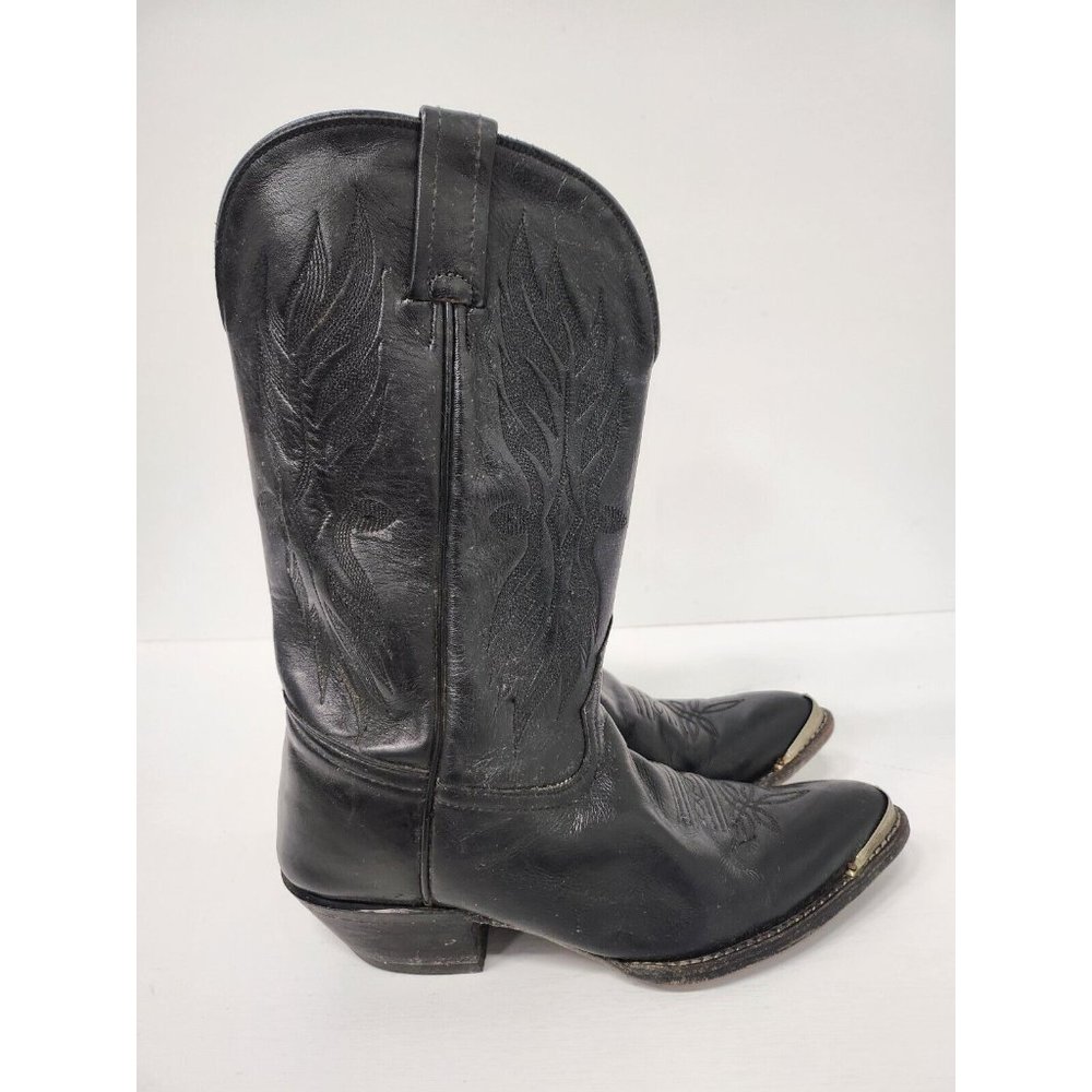 Vintage Tony Lama Womens Cowgirl Boots Size 6.5 Black Leather Embossed Western